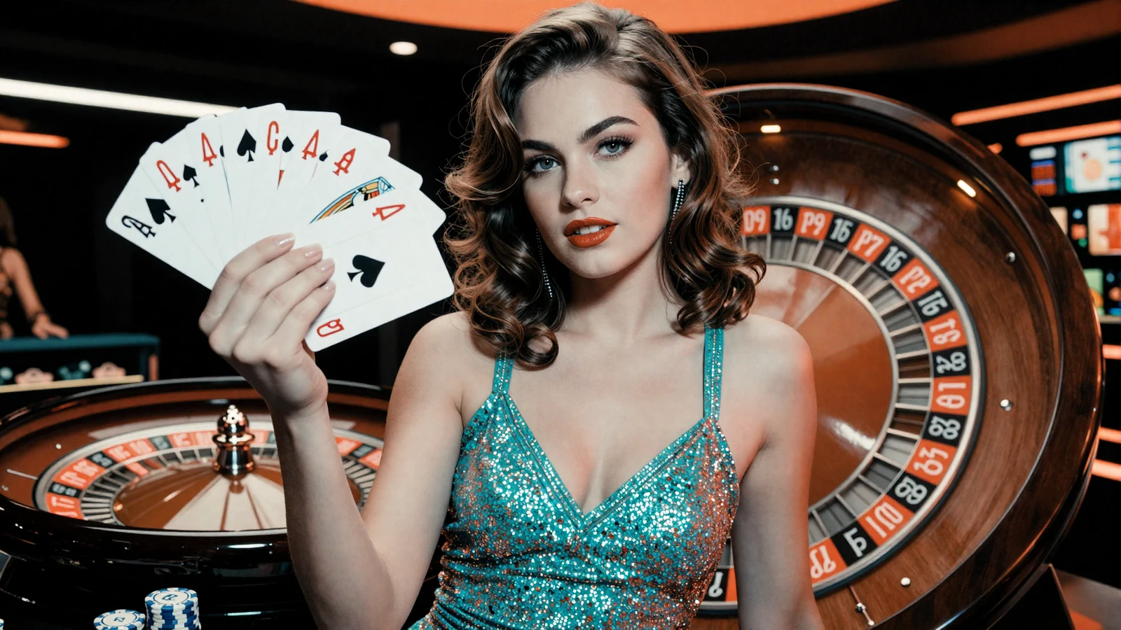 Betsson Casino Modell im Glamour-Look mit Spielkarten, Roulette und Casino-Chips im Warhol-Pop-Art-Stil