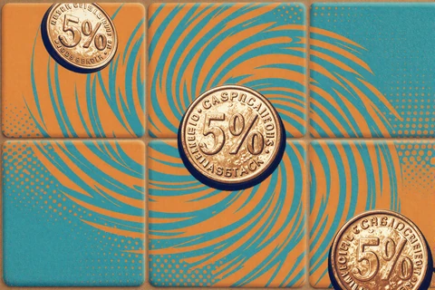 10 Prozent Cashback M&uuml;nzwirbel im Pop-Art-Stil - w&ouml;chentliches Cashback